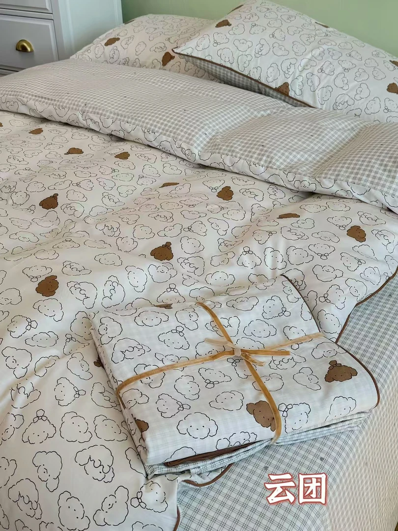 实体店滚绳包边100%全棉春季薄款豆豆绒四件套床品可爱床上四件套