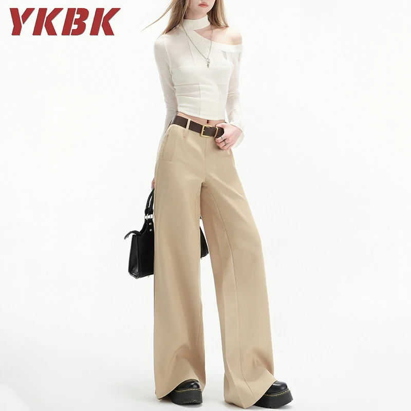 ykbk卡其色高级感微喇叭休闲裤女2025春款美式高腰显瘦垂感西装裤