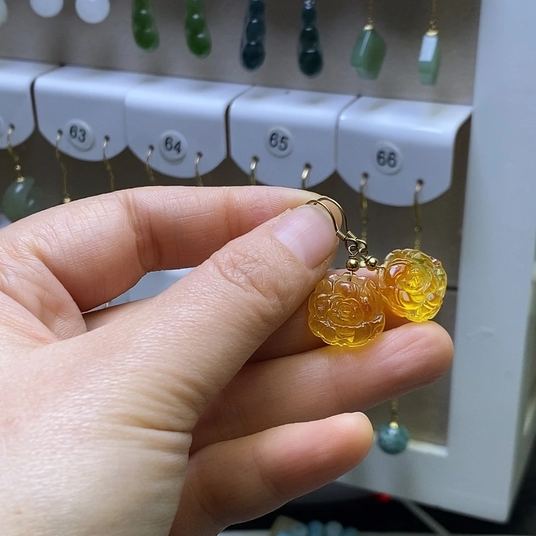 琥珀银S925镶嵌耳饰