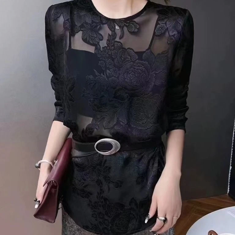 中式刺绣提花薄款雪纺防晒罩衫女大码胖mm夏季百搭休闲显瘦上衣潮