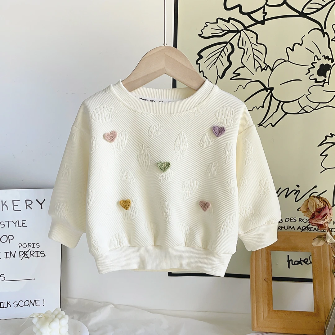 2025新款秋季女童提花卫衣重工桃心洋气韩版长袖t套头上衣外穿