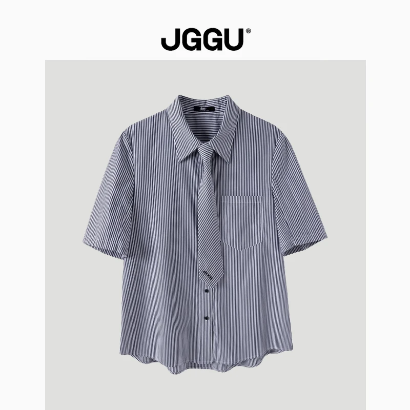 JGGU晶咕黑标JGGU条纹阔版衬衫衬衣小众宽松设计感上衣JG12240034