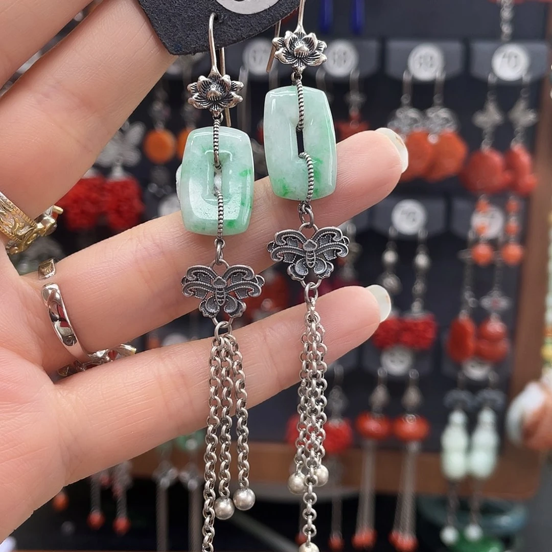 翡翠耳饰银S925镶嵌斯*851hjjjhhh