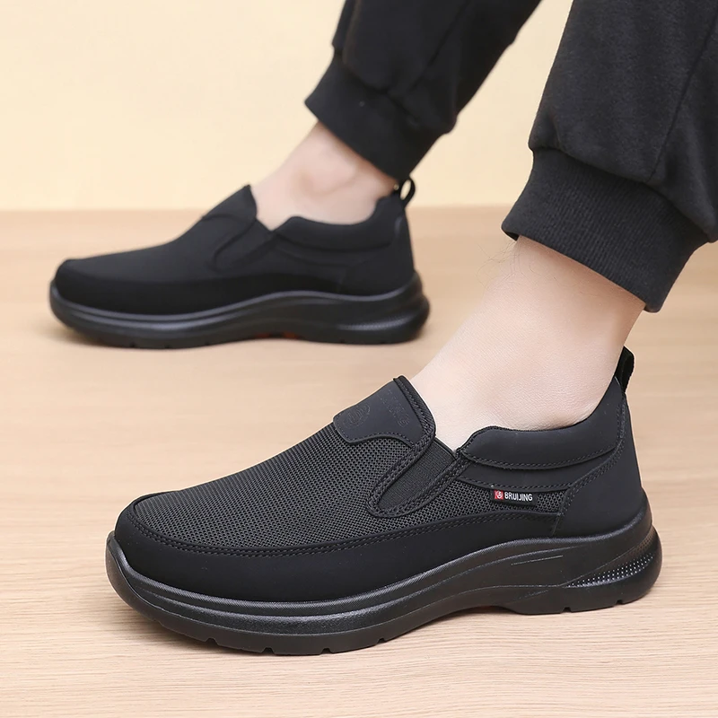 春秋老北京布鞋爸爸纯色透气网面男士休闲布鞋软底防滑中老年鞋子