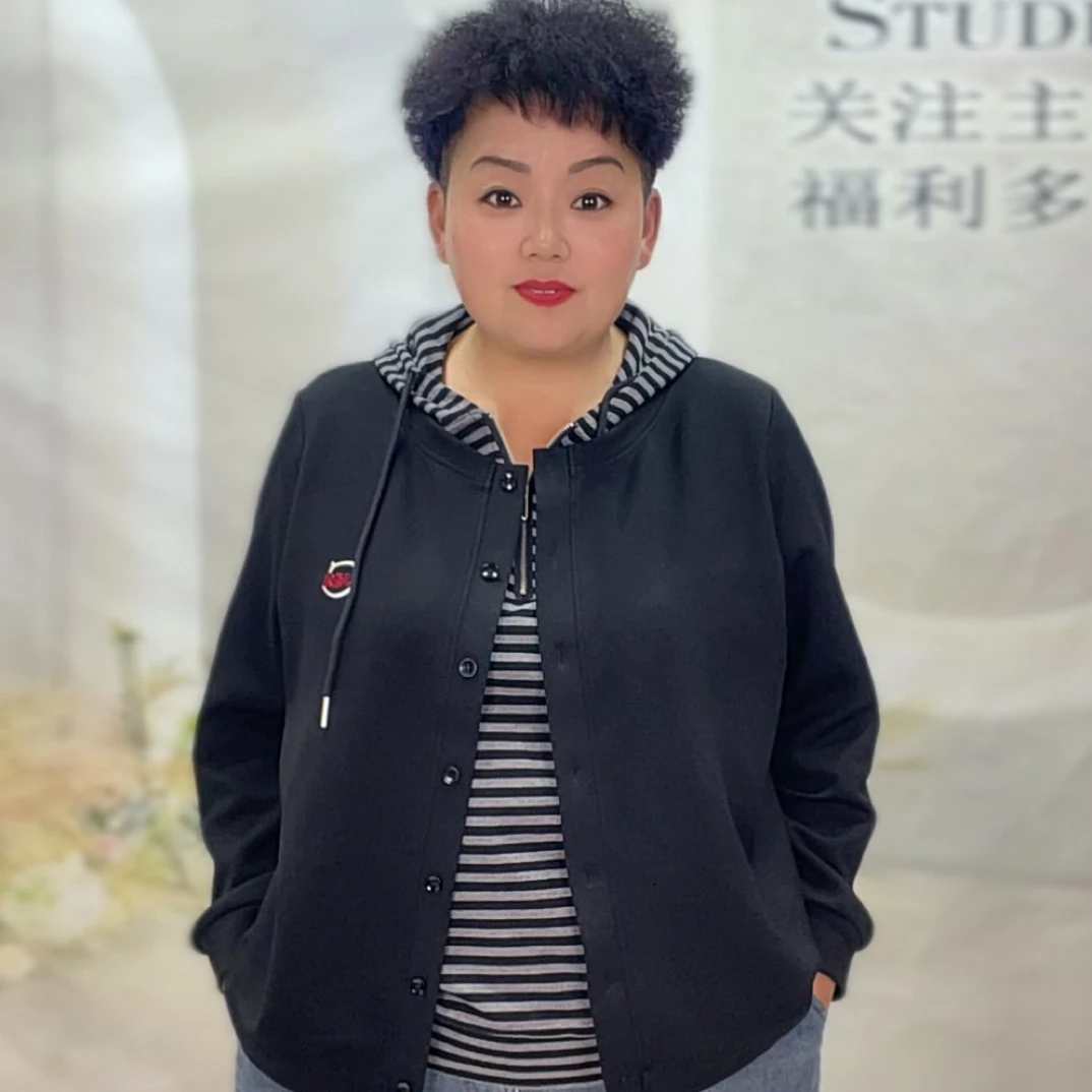 空气棉大码帽衫假两件