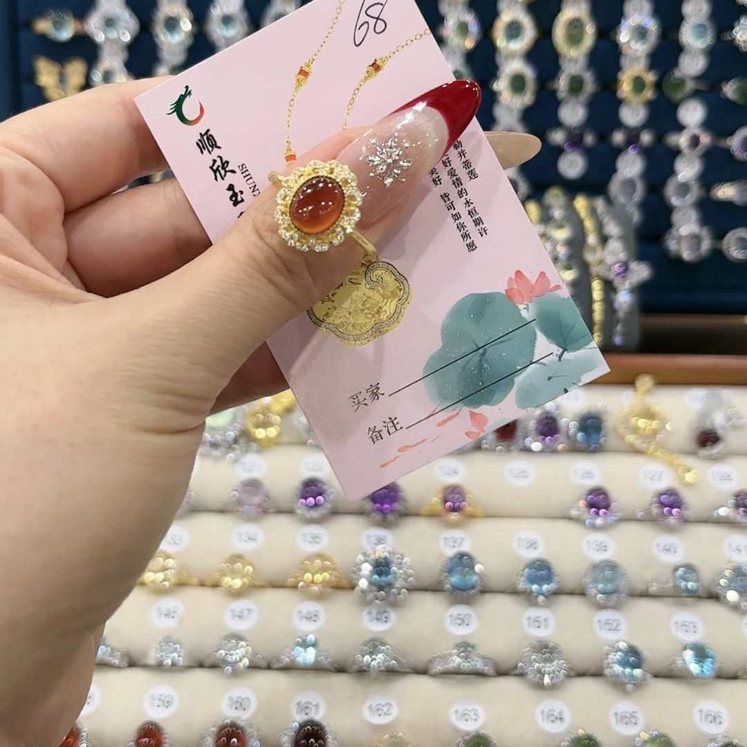 石榴石女款银S925镶嵌戒指68