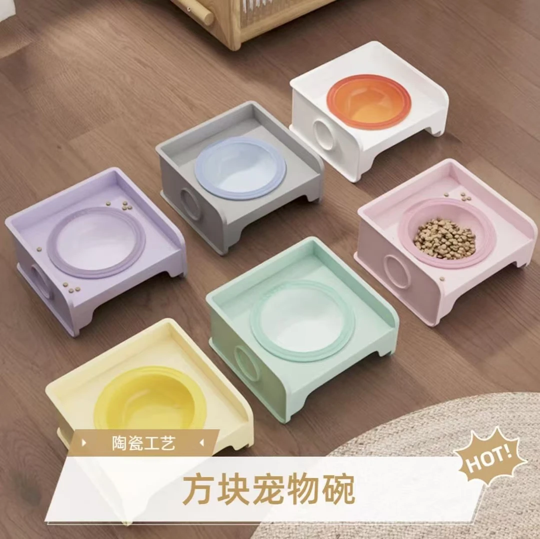 陶瓷宠物方块猫碗架餐桌可拼接狗碗猫食盆陶瓷宠物碗猫水碗粮吃饭