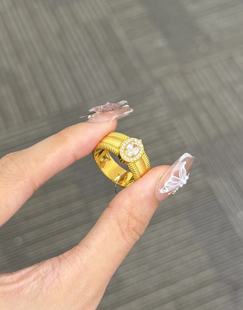 足金999 白钻宽版戒指