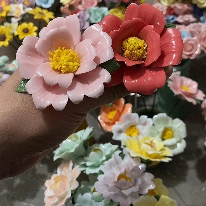 瓷片纯手工陶瓷花摆件瑕