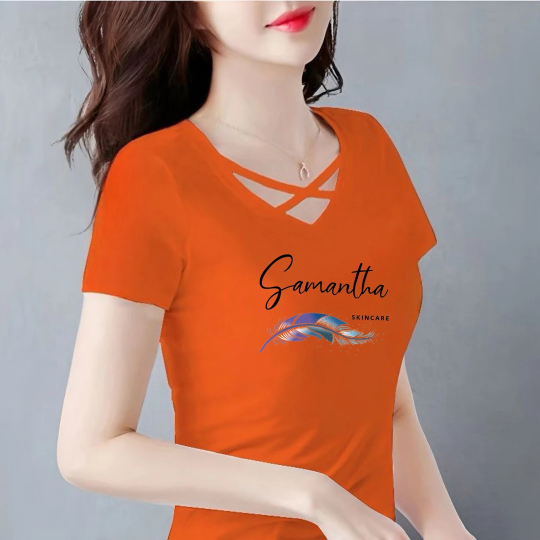 纯棉短袖t桖女镂空洋气修身显瘦v领上衣高档百搭2025新款外穿潮夏