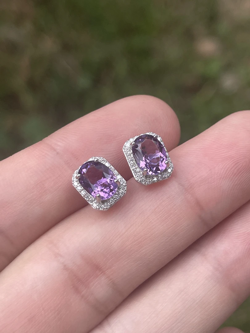 天然紫水晶银镶耳钉