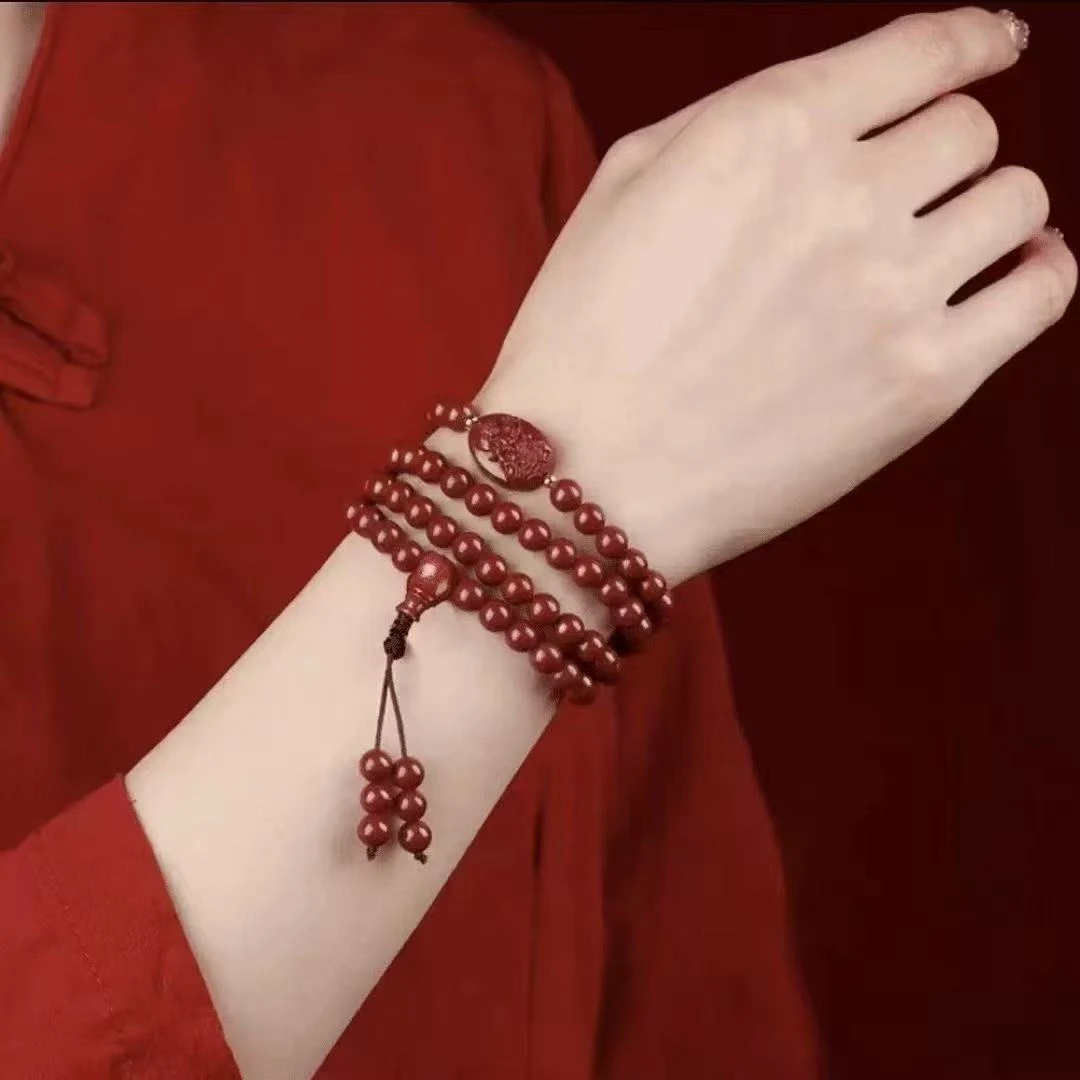 含辰砂工艺品505紫金砂0.8 108颗观音佛牌手串