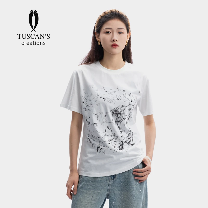 TUSCAN'S CREATIONS夏季运动休闲纯棉印花舒适T恤经典百搭女款