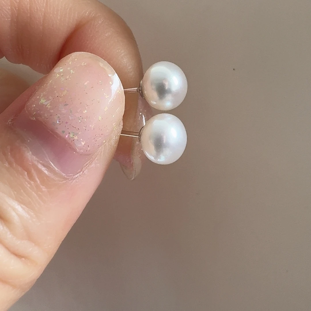 淡水珍珠耳饰银S925镶嵌6-7mm空姐素钉