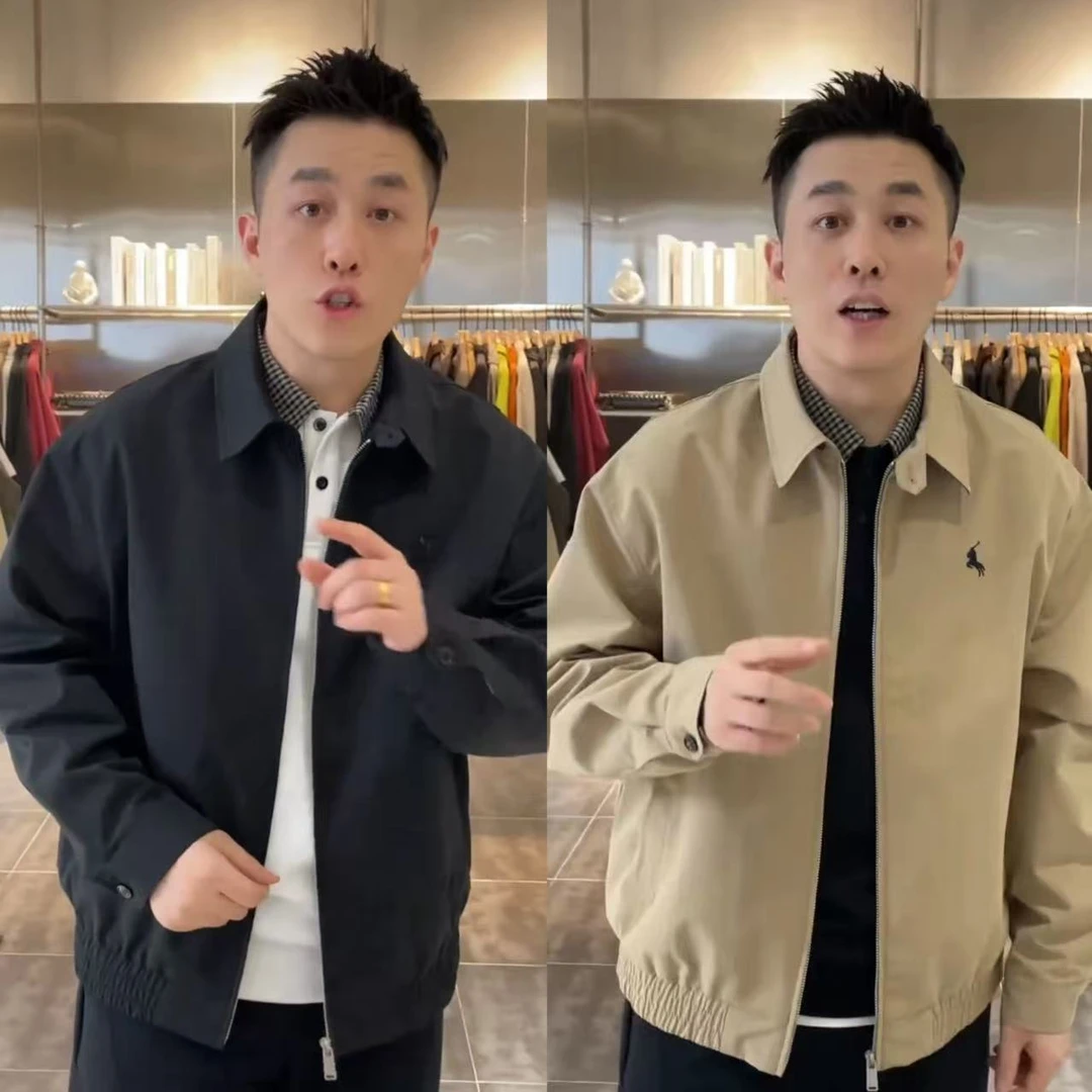 秋季宽松休闲纯色刺绣翻领外套男时尚复古简约高档百搭夹克外套