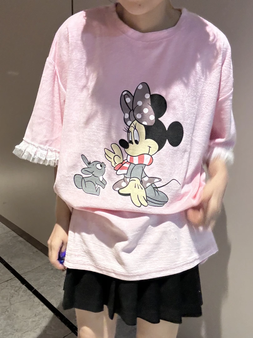 韩版卡通蕾丝米奇T恤