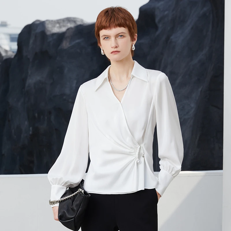 丽公主20年春季法式收腰长袖雪纺衫女衬衫显瘦上衣WANEAH03