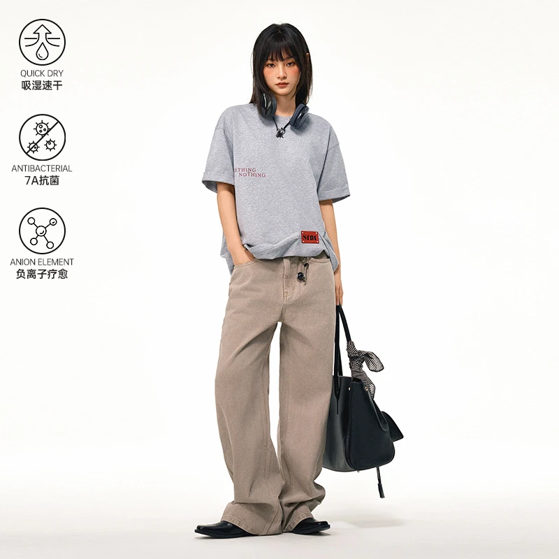 SFNT 撞色logo翻折短袖T恤 美式复古街头国潮牌休闲情侣款搭配