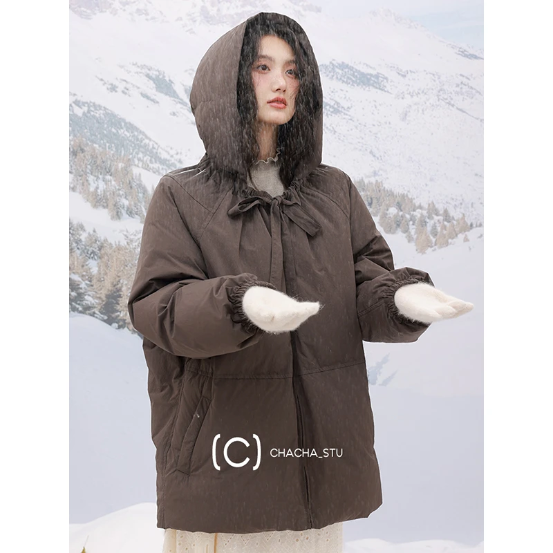 【新国标90白鸭绒】CHACHASTU 设计感斗篷羽绒服女冬新款短款外套