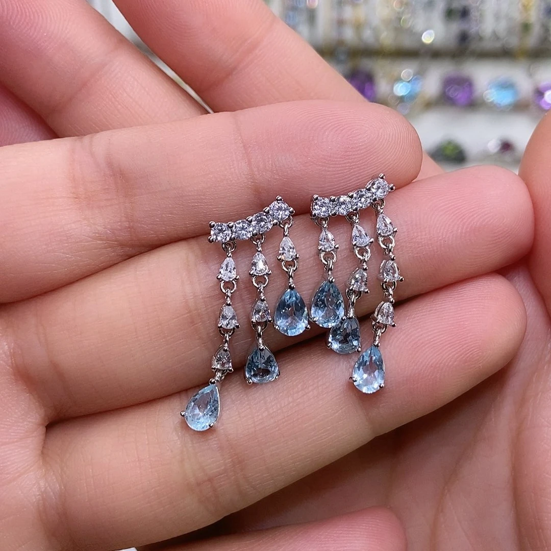 托帕石耳饰银S925镶嵌