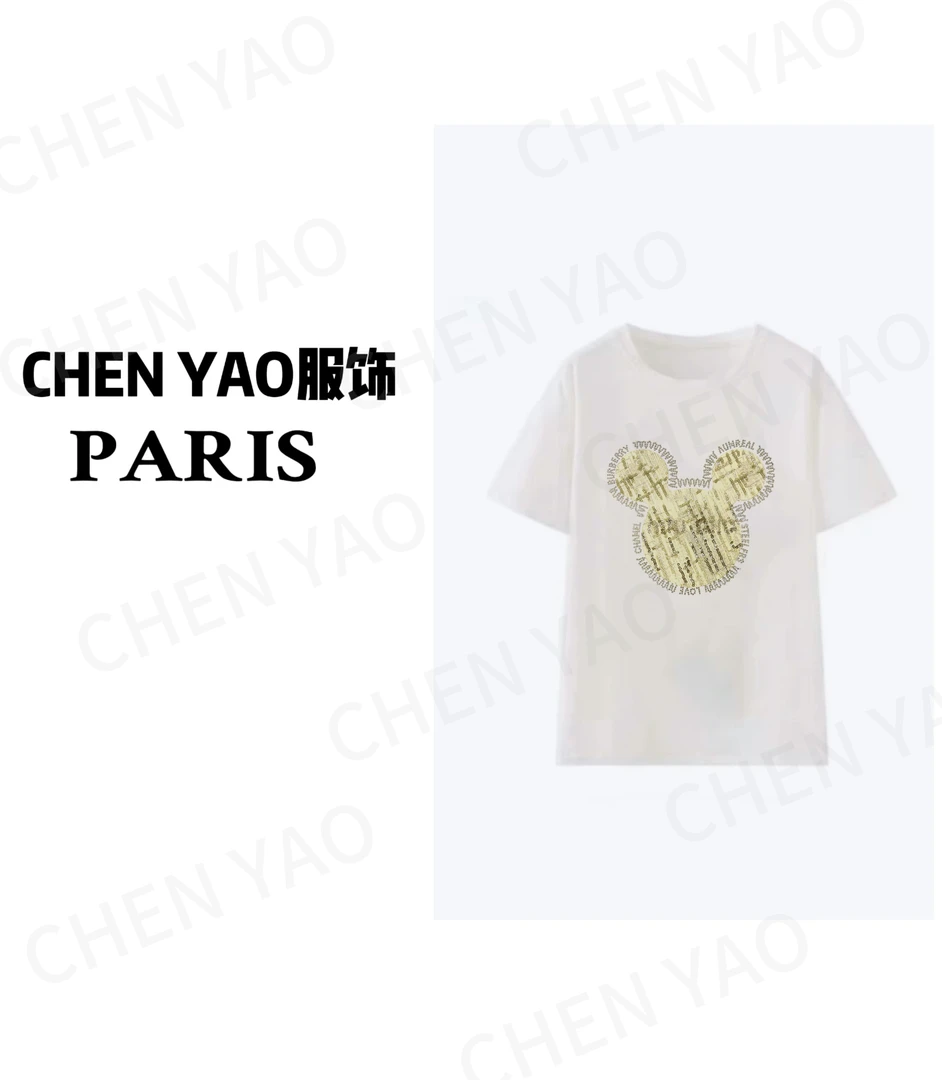 【金色米奇】ss25年新款 重工水钻手工彩绘工艺 时尚高级短袖百搭