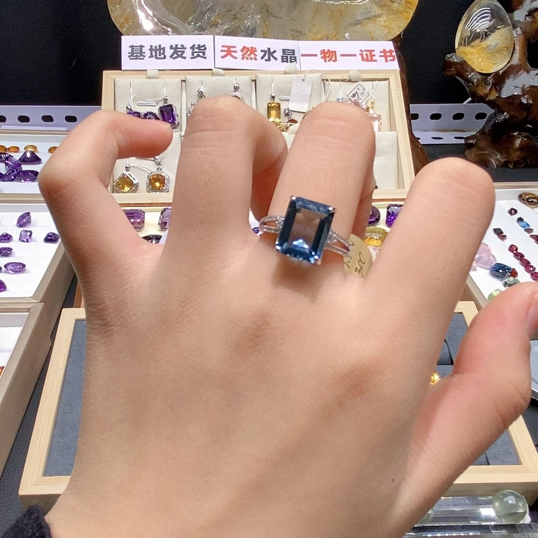 天然托帕石戒指托帕石银S925镶嵌天然托帕石戒指x