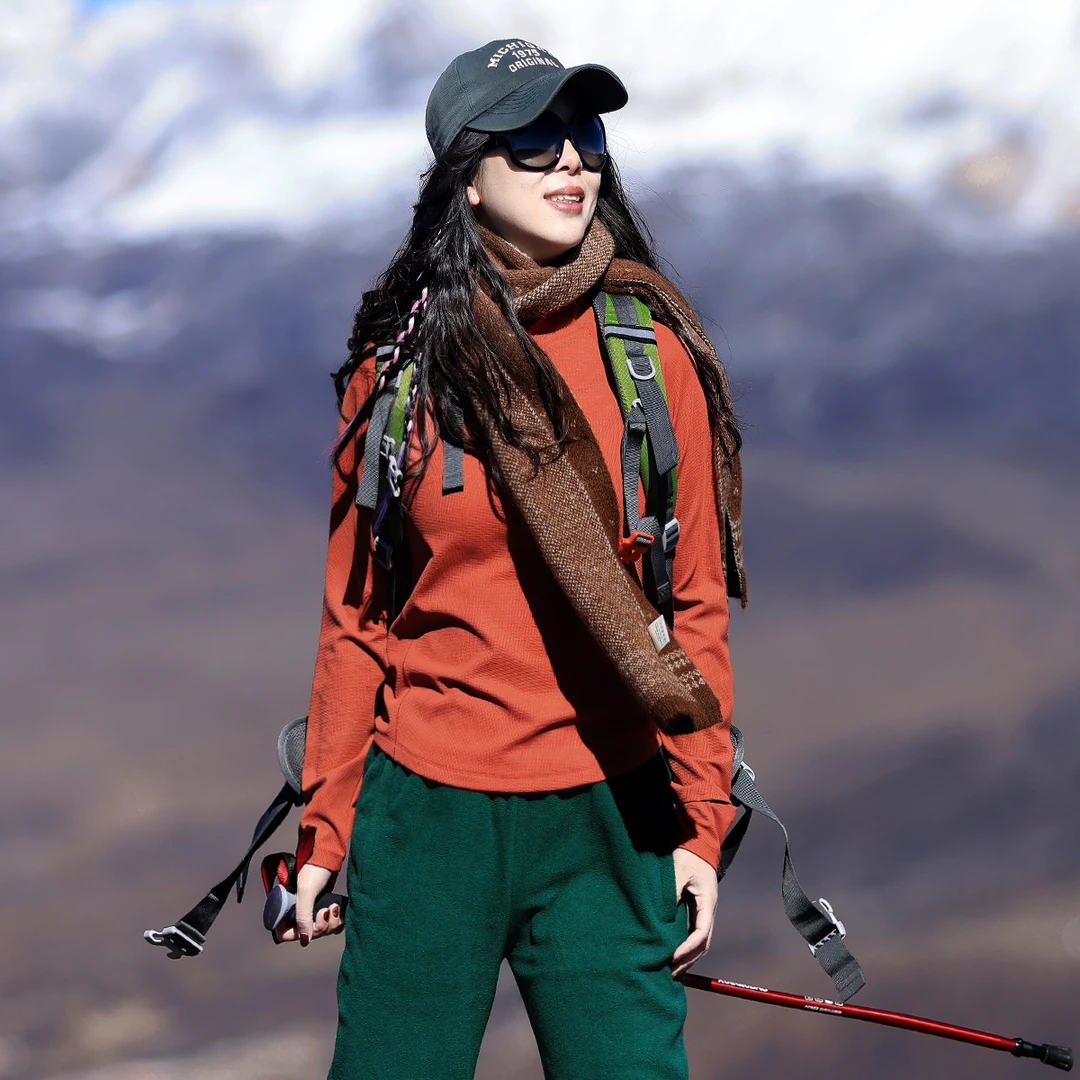 雪丘岛户外冬季新品加绒立领速干衣登山跑步健身运动休闲长袖女款