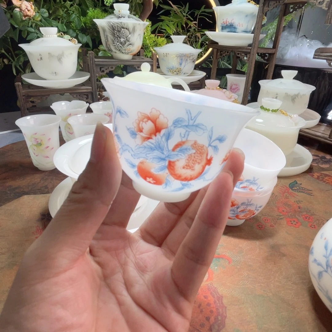 冰晶璞玉榴开百子反口杯