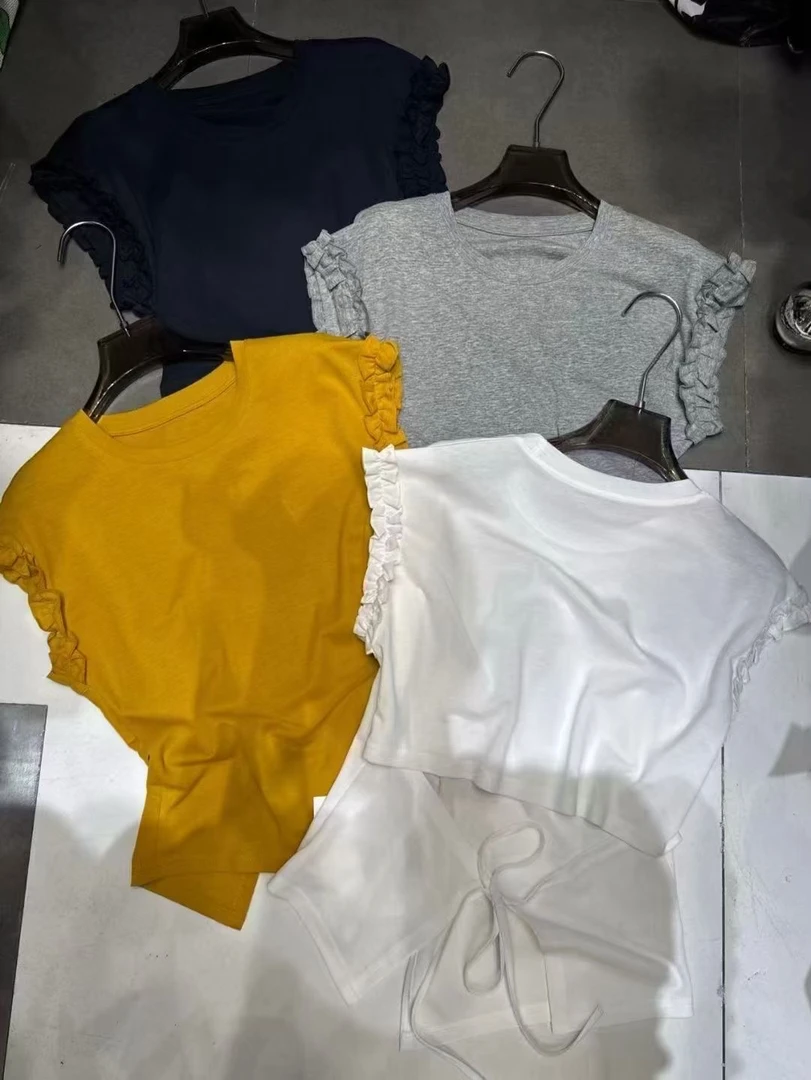 夏季上衣修身显瘦花边无袖绑带不规则T恤