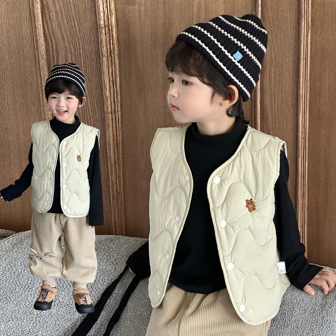 男童小熊绗棉马甲2025秋季新款儿童可爱加棉保暖背心坎肩3509
