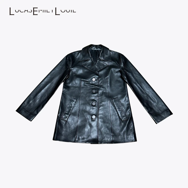 LUCASEMILYLOUIE 复古皮衣夹克进口小牛皮廓形外套2311214
