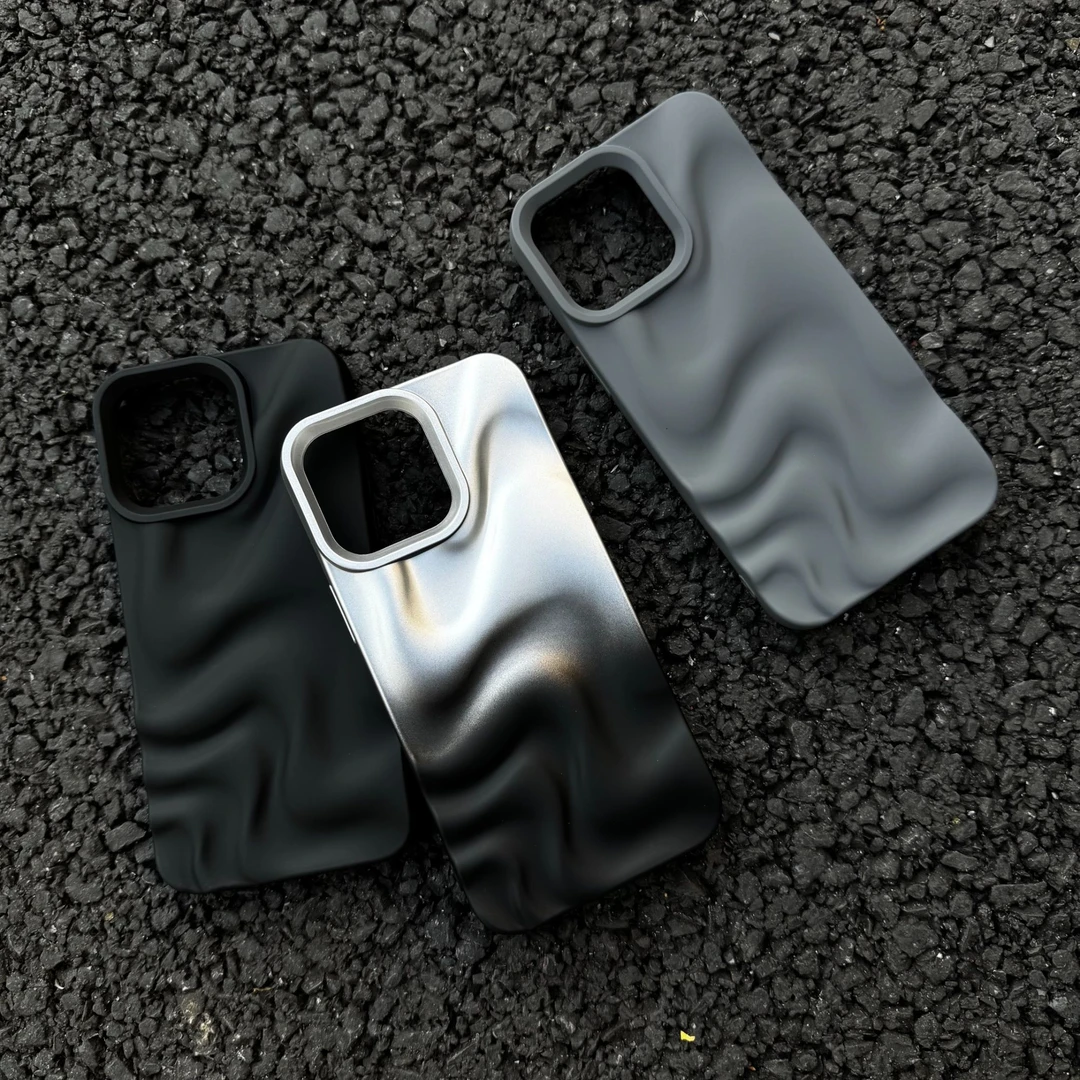 个性黑银渐变立体波浪纹适用iPhone15promax手机壳苹果14新款16软