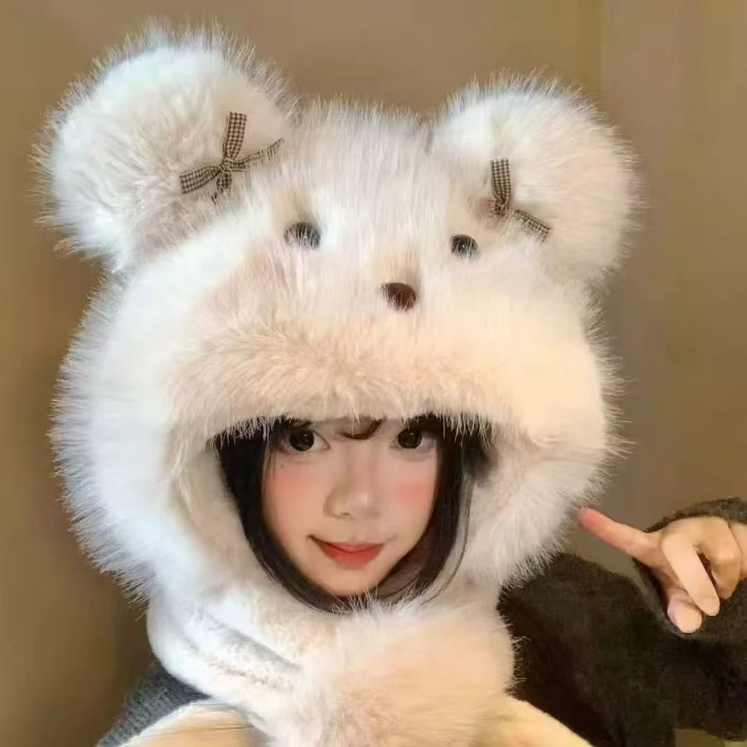 蝴蝶结保暖帽子帽子雷锋帽亲子卡通防风耳保暖帽巾冬季女百搭加绒