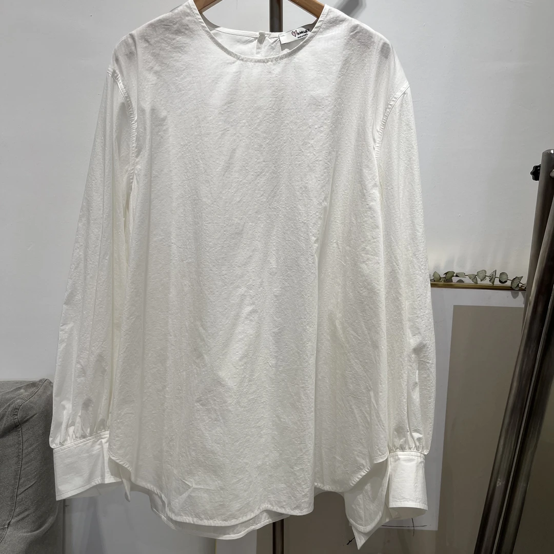 【九个香蕉】白色进口丝绵衬衫