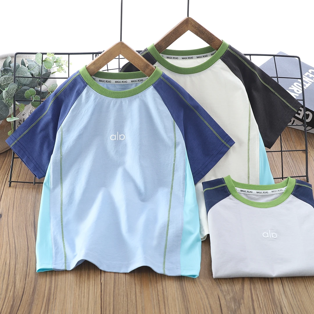 25019夏季儿童圆领冰感短袖速干打底衫男童女童无骨拼接弹力T恤