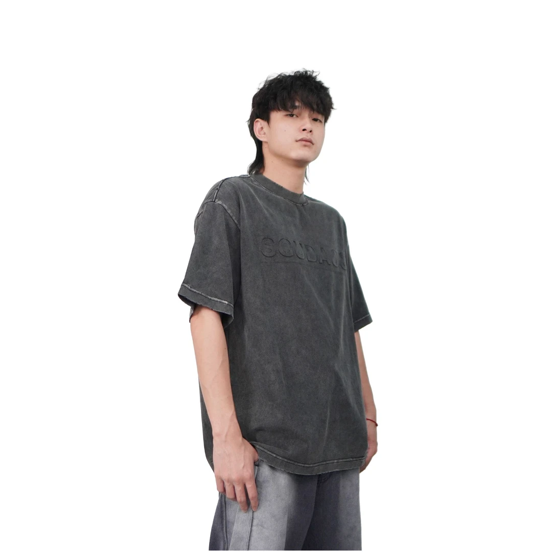 夏季男时尚水洗做旧宽松圆领短袖休闲日常通勤百搭纯棉T恤G6520