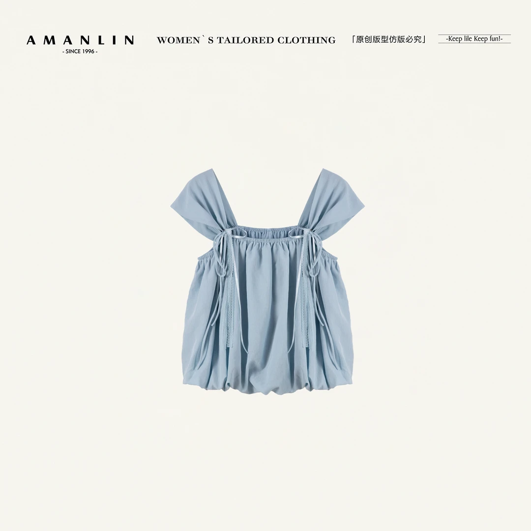 AMANLIN/阿谩琳欧若风蝴蝶结背心百搭显瘦小衫女夏纯上衣H598886