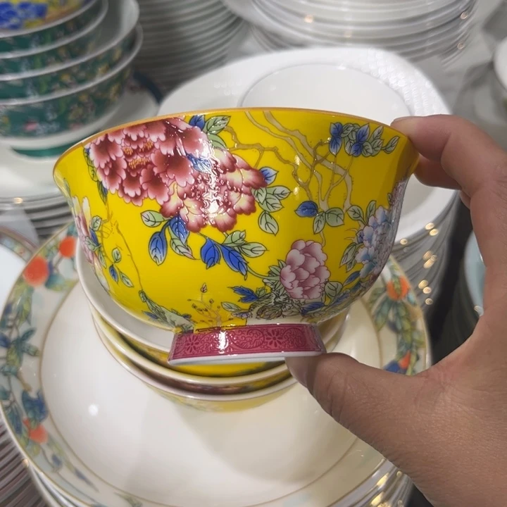 瓷片牡丹碗四个4.5