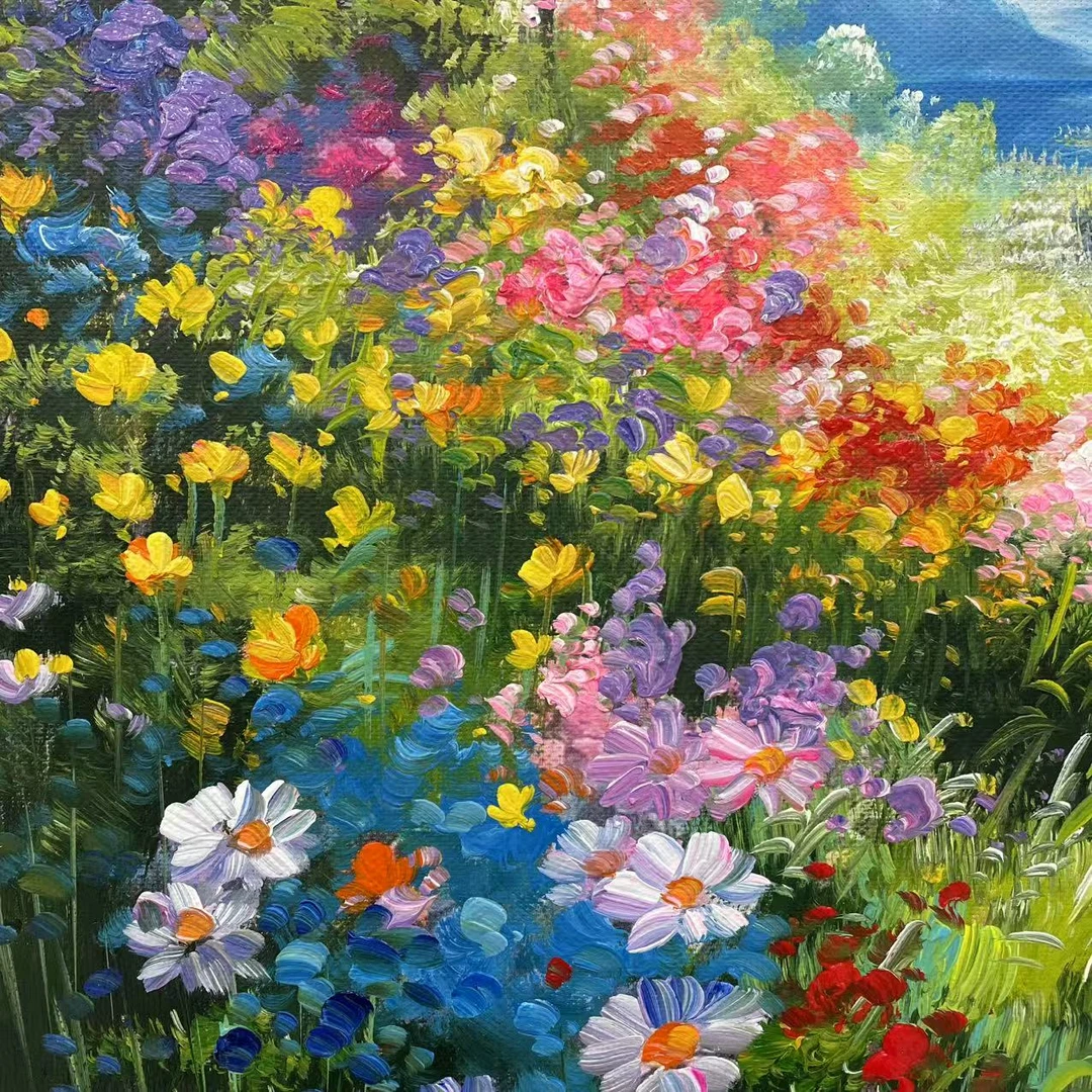 林彦新-*** - 夏 -小花-蓝-- 约50*60厘米-手绘油画-麻布