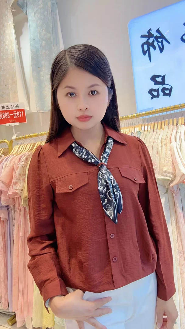 《韩饰尚品女装》早秋新款长袖衬衫套头双口袋配丝巾遮肉时尚上衣