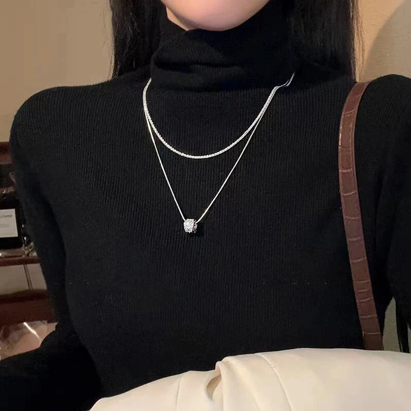 钛钢项链 钛钢项链新品双层叠戴波光粼粼小蛮腰毛衣链高级