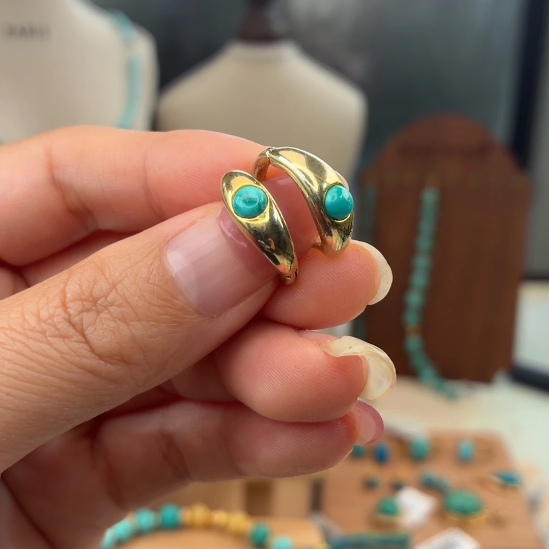 绿松石银S925镀金镶嵌耳饰