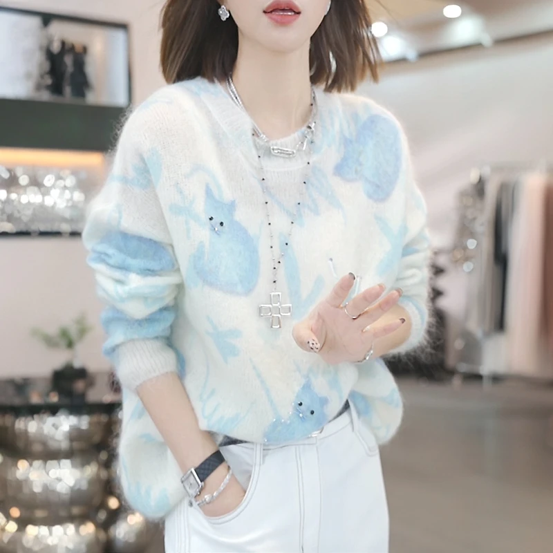 慵懒风软糯猫咪毛衣2025秋装新品轻奢高级小众毛针织衫套头上衣Y