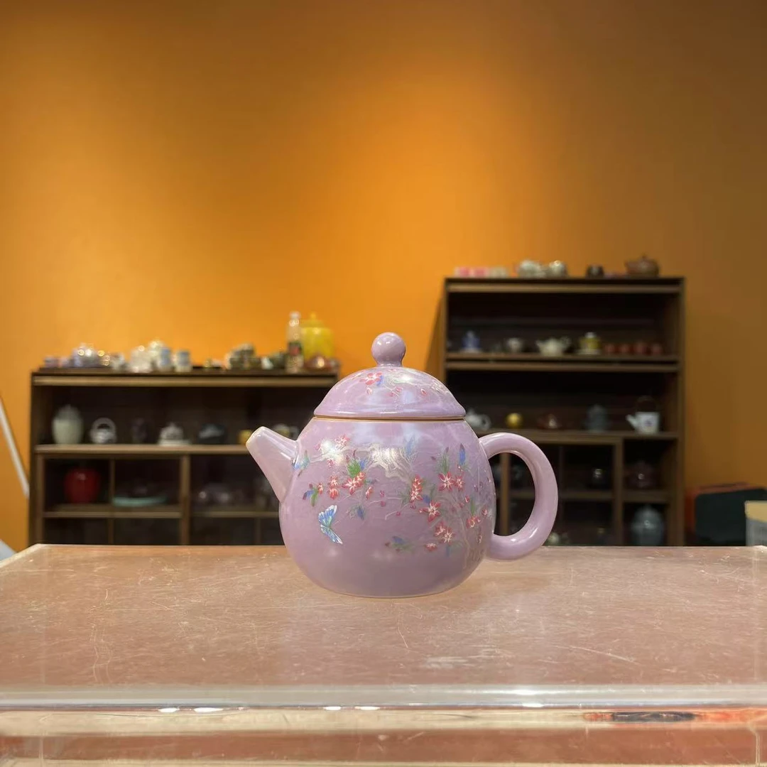 德化云仓 陶瓷紫色汝窑紫藤花龙蛋壶-2838