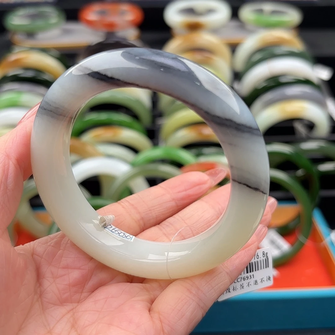 和田玉未镶嵌手镯青花意境美55.7