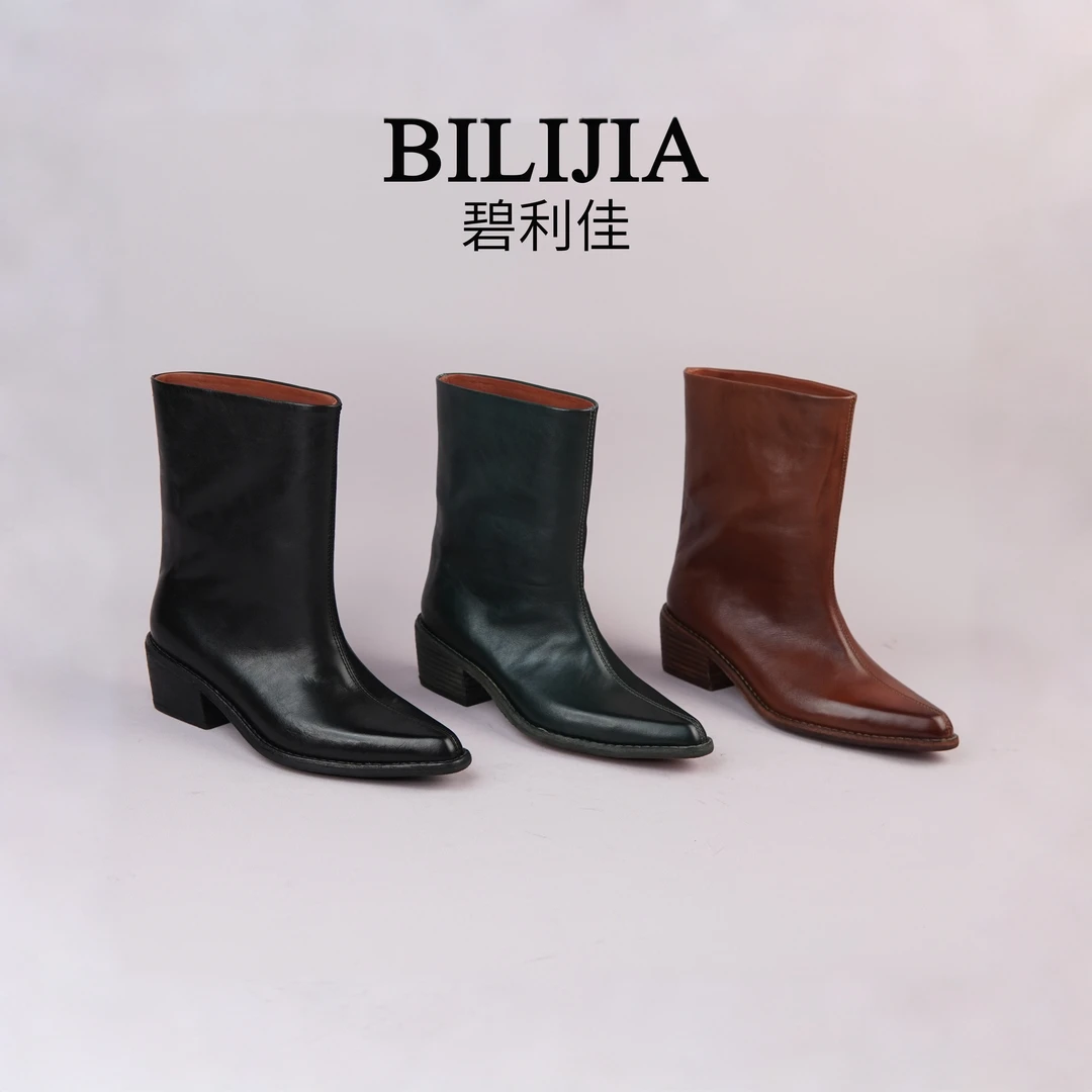 李单单|水洗马皮2025新款冬季时尚显瘦跟高5cm女骑士短靴BX166