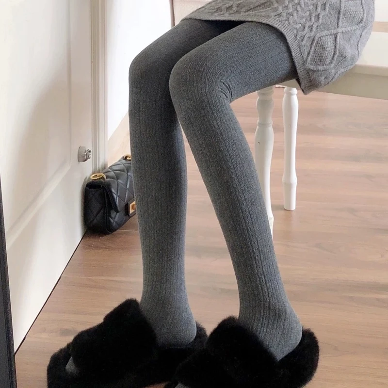 打底裤女显瘦袜麻花针织连脚袜