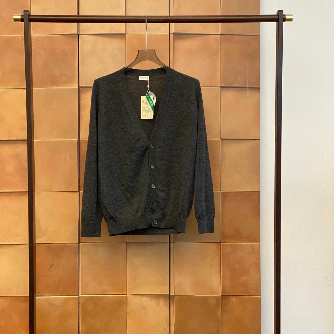 99新 YSL/圣罗兰 灰色羊毛针织开衫/m码/99新/29648