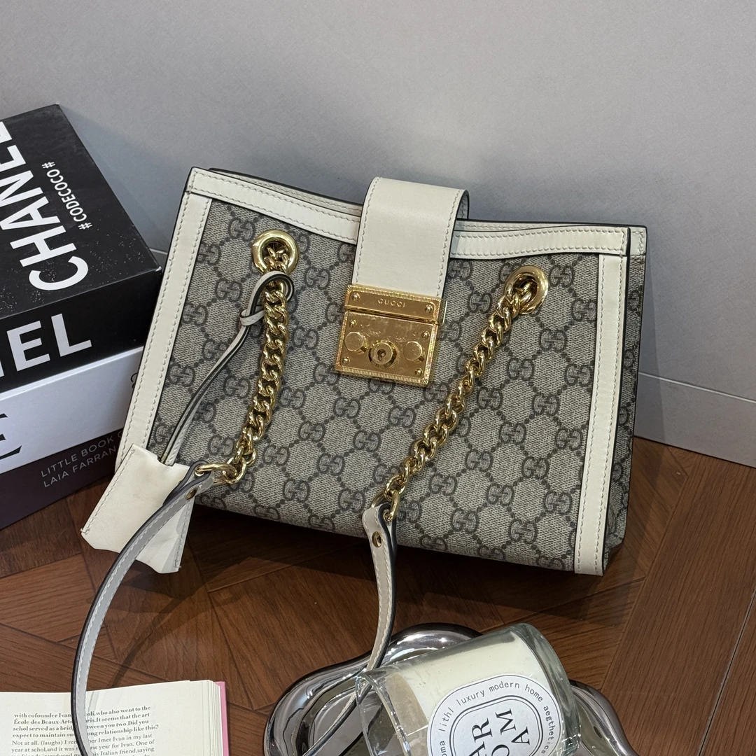 95新 GUCCI/古驰 padlock 小号 白色 托特包单肩包