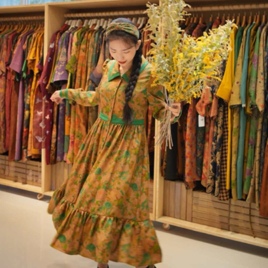 香云纱桑蚕丝夏款优雅长款连衣裙抽绳收腰显瘦气质